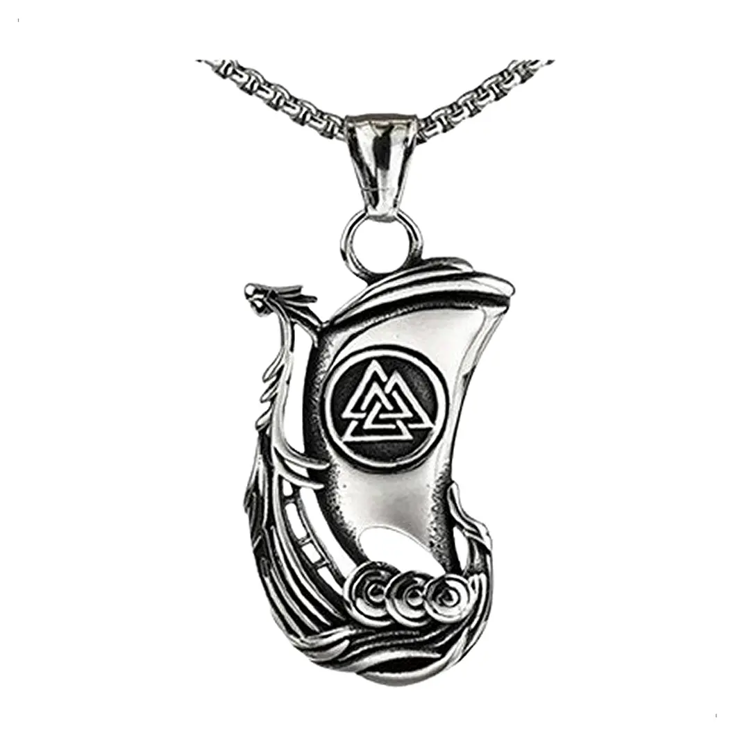 Collar Vikingo Drakkar-valknut, Acero Inoxidable, Hombre 1