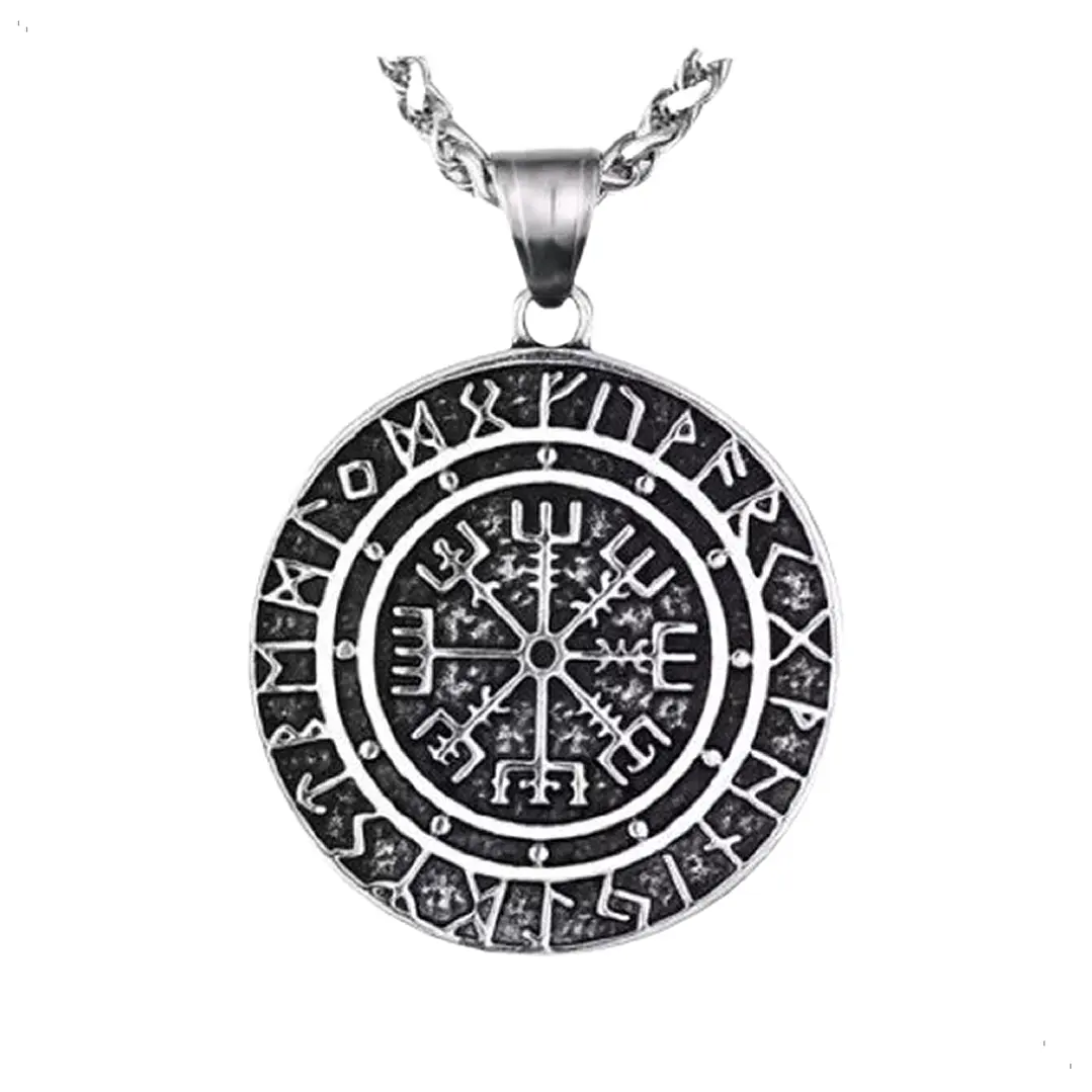 Collar Vikingo Con Runa Vegvísir, Acero Inoxidable, Hombre 1