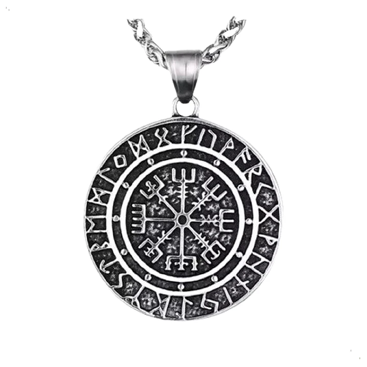 Collar Vikingo Con Runa Vegvísir, Acero Inoxidable, Hombre 1