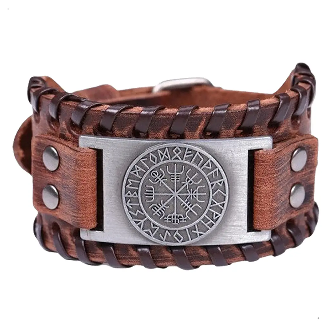 Pulsera Vikinga Vegvísir, Cuero Vegano Negro O Café 7