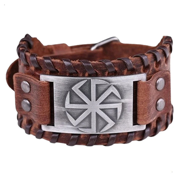 Pulsera Vikinga Kolovrat, Cuero Vegano Negro O Café 1