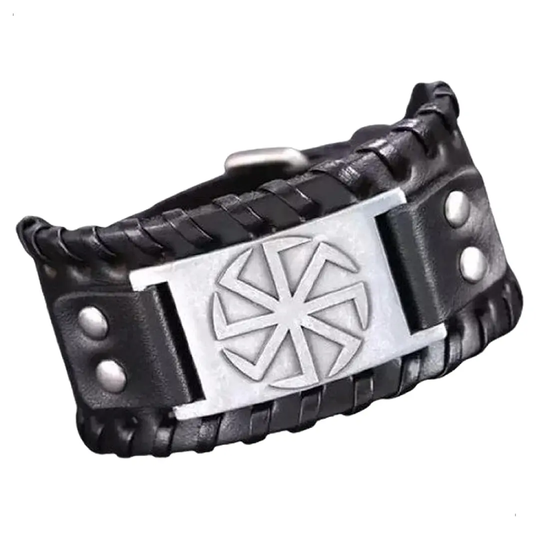 Pulsera Vikinga Kolovrat, Cuero Vegano Negro O Café 2