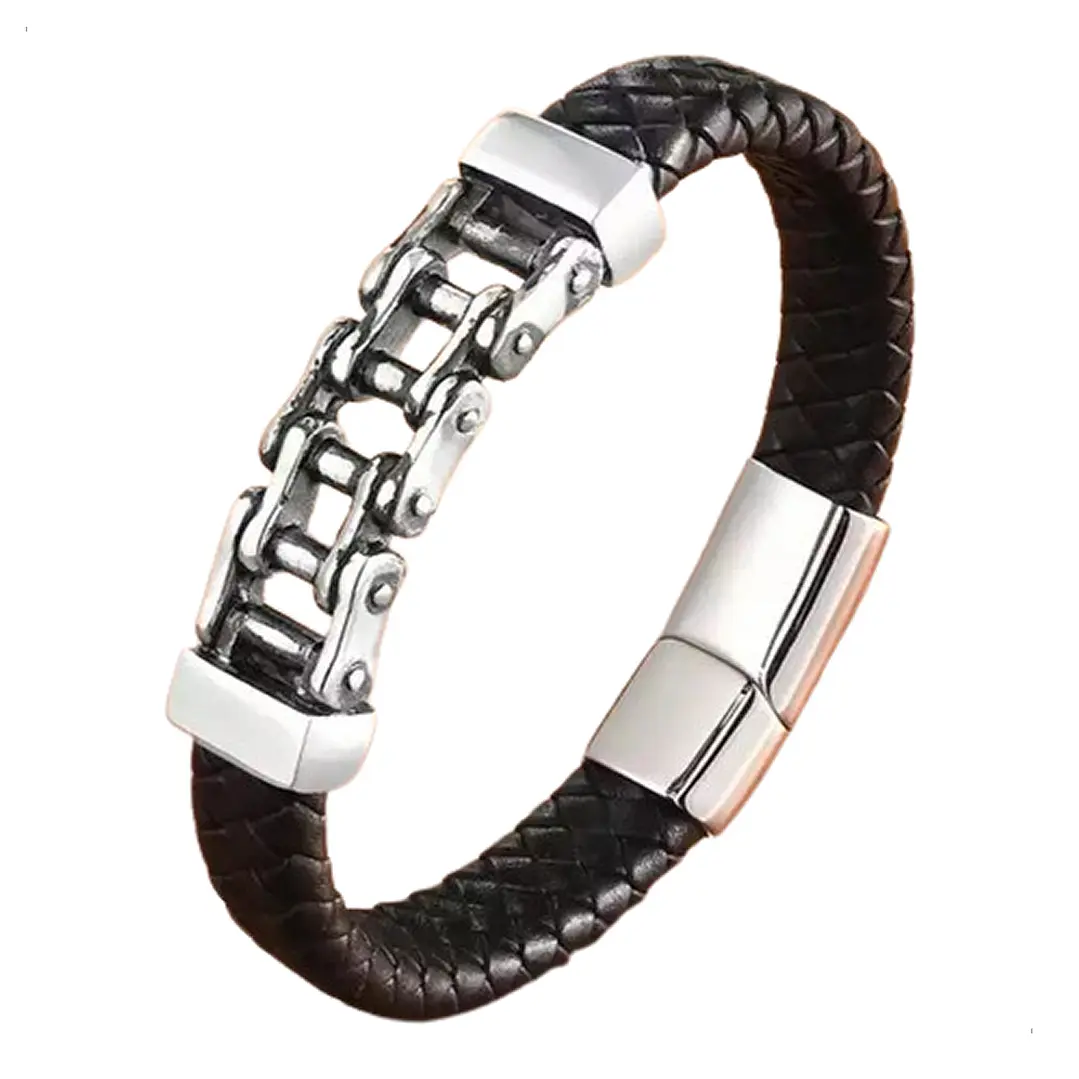 Pulsera Cuero Trenzado Chain, Cierre Magnético, Hombre 1