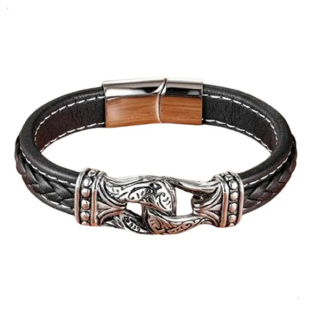 Pulsera Cuero Trenzado Big Knot, Cierre Magnético, Hombre 1