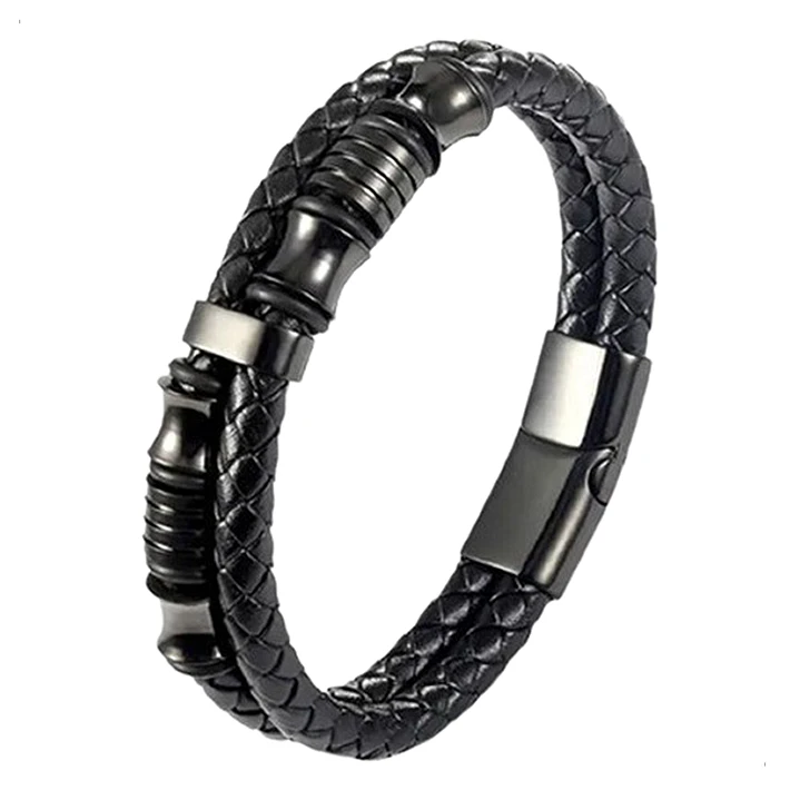 Pulsera Cuero Black Modelo Moss, Cierre Magnético, Hombre 1