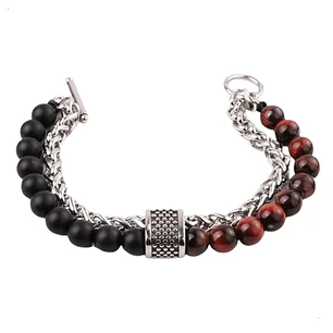 Pulsera Piedras Naturales Y Cadena De Acero, Hombre