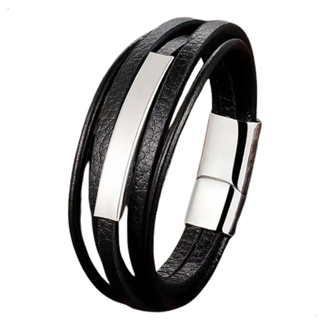 Pulsera Cuero Black Modelo Aurland, Cierre Magnético, Hombre 1