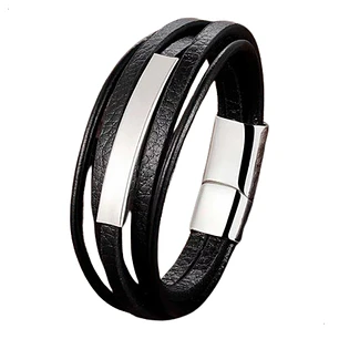 Pulsera Cuero Black Modelo Aurland, Cierre Magnético, Hombre