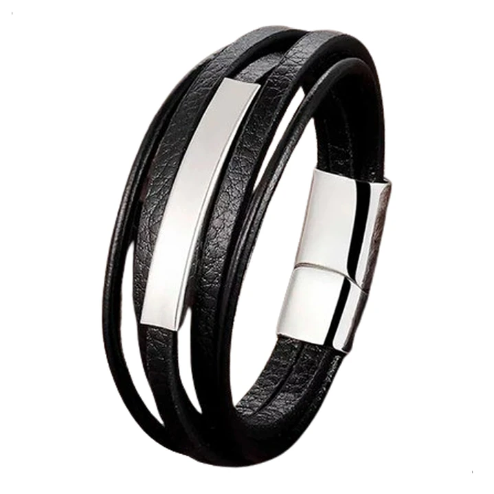 Pulsera Cuero Black Modelo Aurland, Cierre Magnético, Hombre 1
