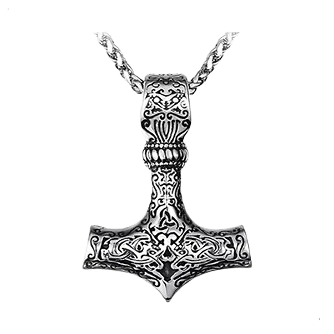 Collar Vikingo Mjölnir Tallado, Acero Inoxidable, Hombre 1