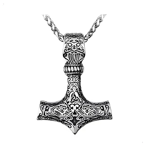 Collar Vikingo Mjölnir Tallado, Acero Inoxidable, Hombre