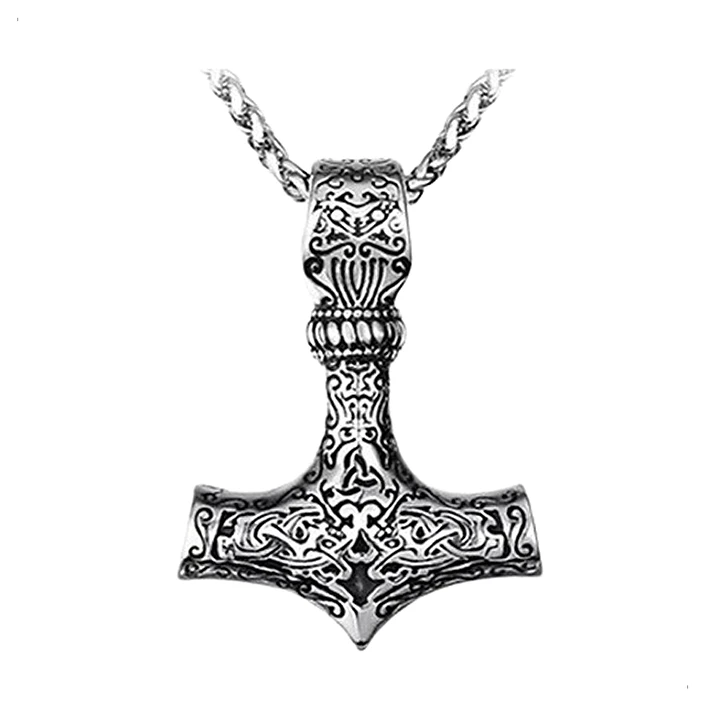 Collar Vikingo Mjölnir Tallado, Acero Inoxidable, Hombre 1