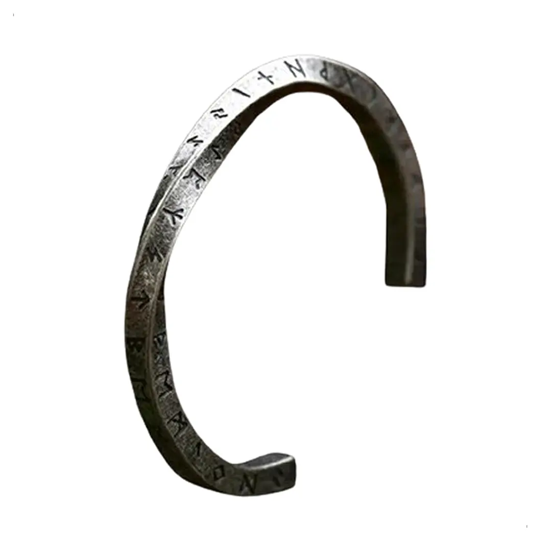 Brazalete Vikingo Runas Nórdicas, Acero Inoxidable Torcido 1