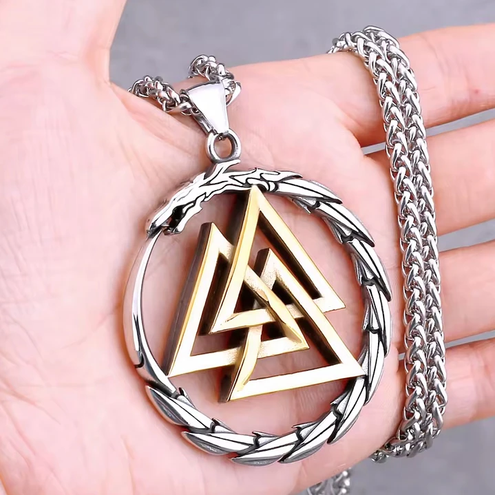 Medallón Vikingo Dragón-valknut, Acero Inoxidable 2