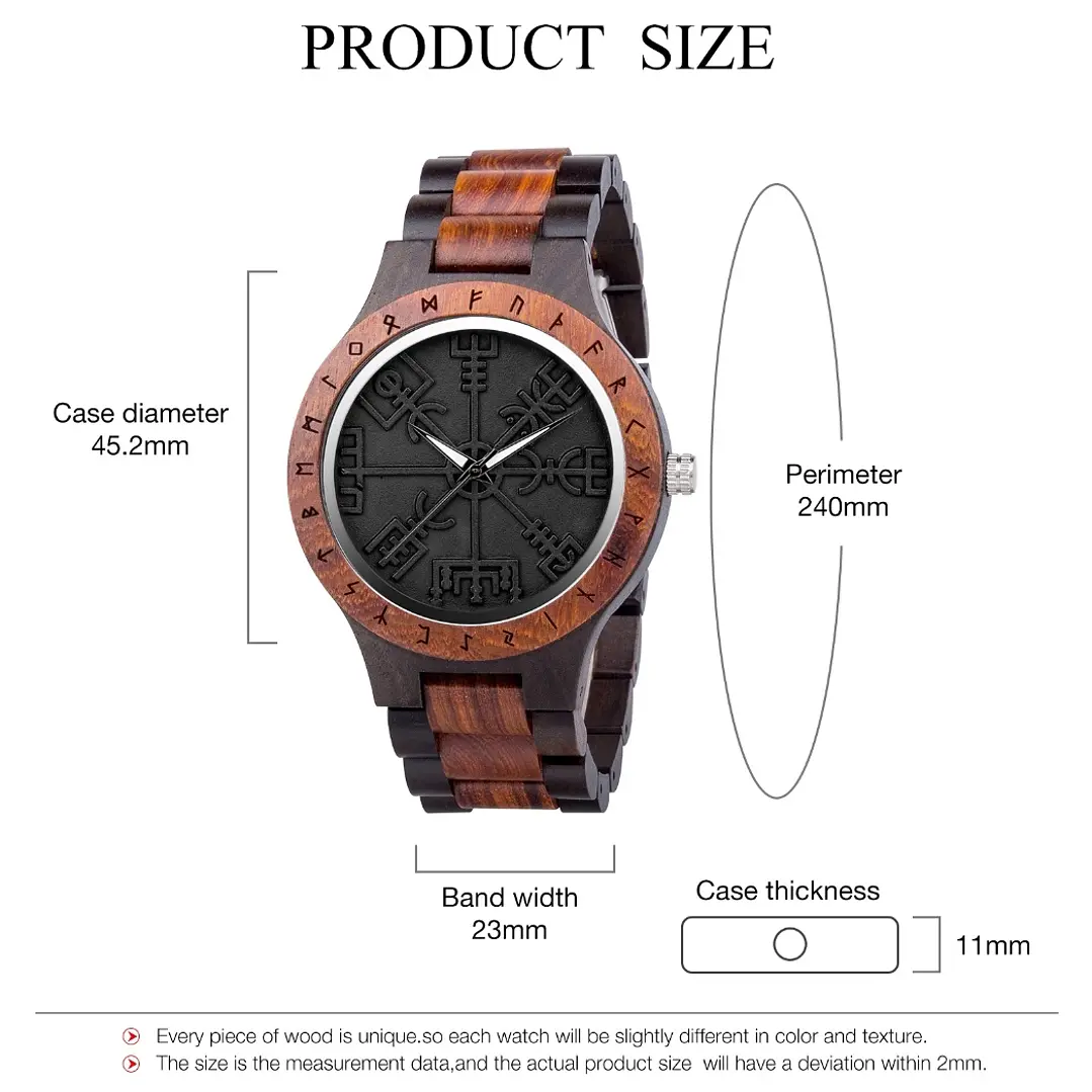 Reloj Vikingo Vegvísir Negro, Madera De Bambú, Hombre 5