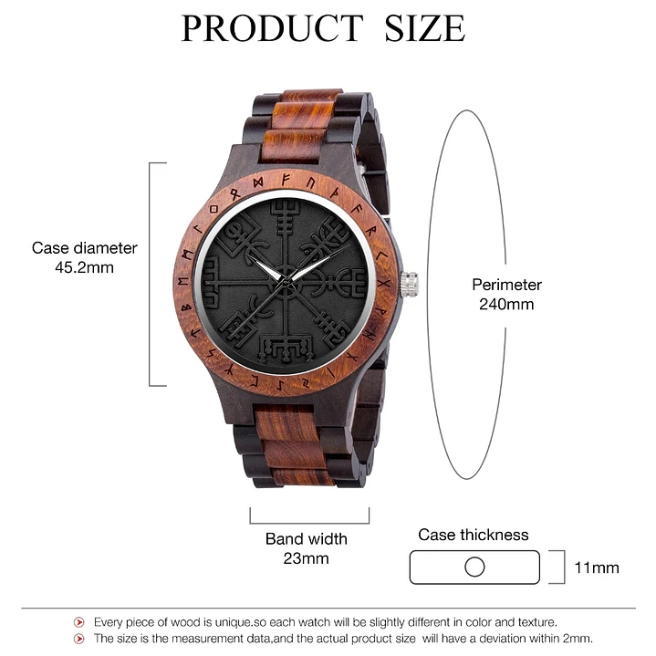 Reloj Vikingo Vegvísir Negro, Madera De Bambú, Hombre 5