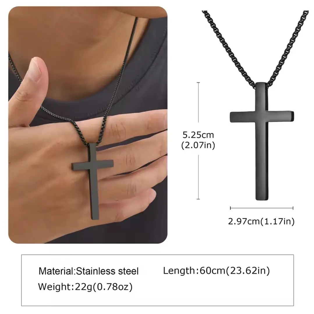 Collar Cruz Negra Royal Classic, Acero Inox. 316L, Hombre 7