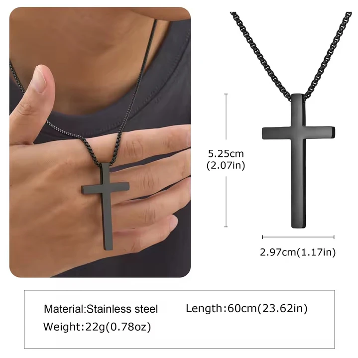 Collar Cruz Negra Royal Classic, Acero Inox. 316L, Hombre 7