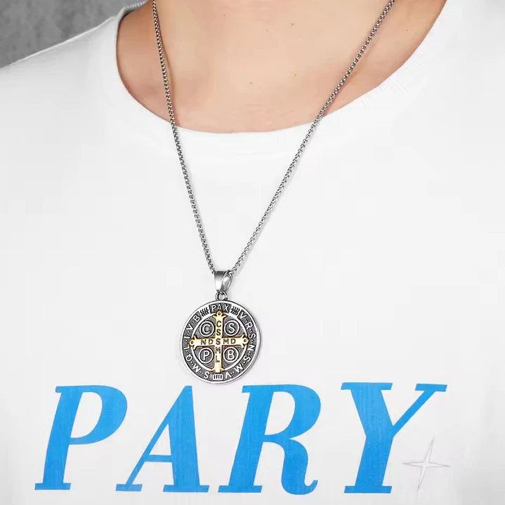 Collar Medalla San Benito, Acero Inoxidable 316L, Hombre 3