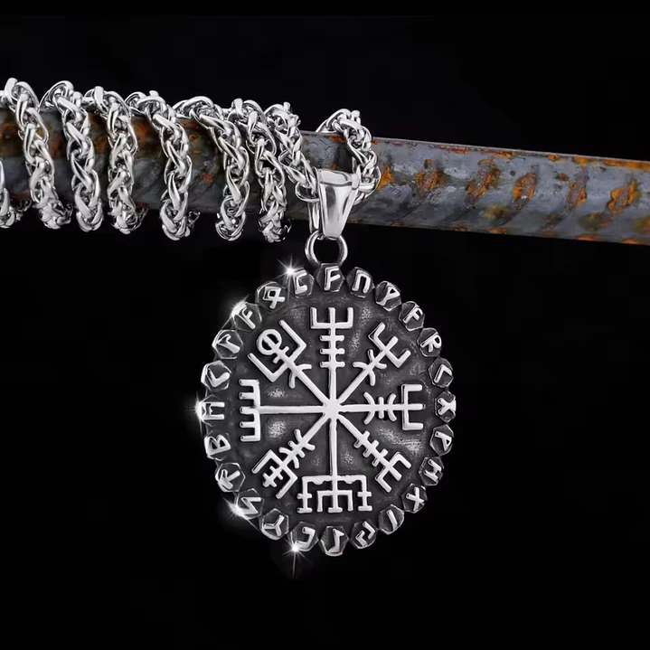 Collar Vikingo Vegvísir-Aegishjalmur, Acero Inox., Unisex 2