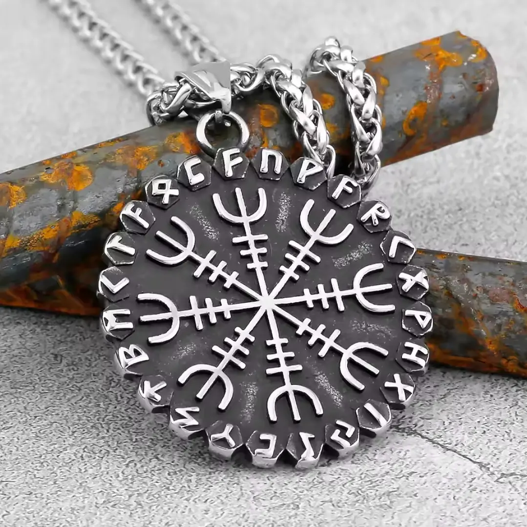 Collar Vikingo Vegvísir-Aegishjalmur, Acero Inox., Unisex 3