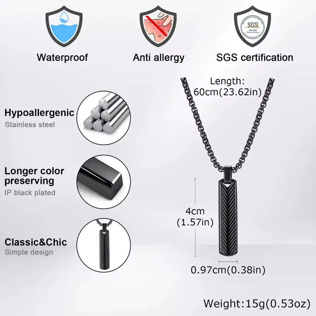 Collar Negro Minimalista Legacy, Acero Inoxidable, Hombre 6