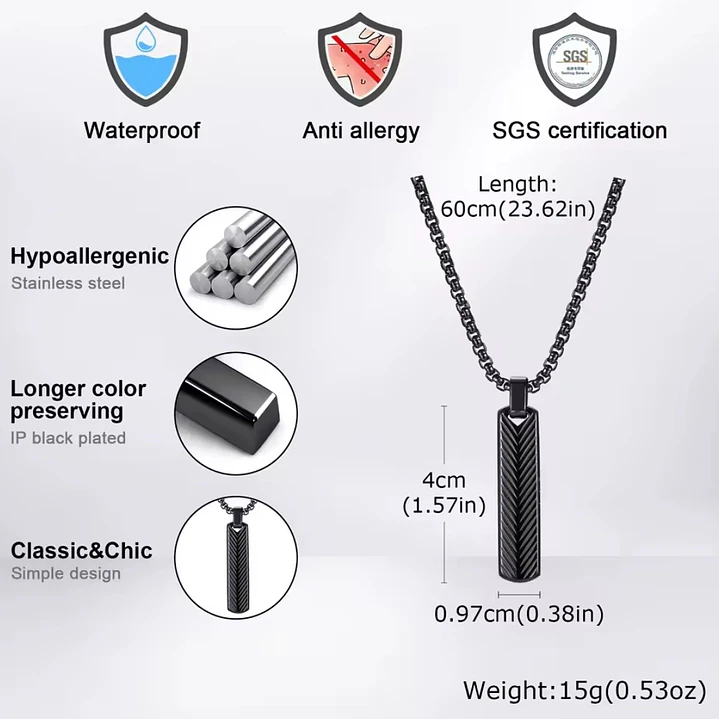 Collar Negro Minimalista Legacy, Acero Inoxidable, Hombre 6