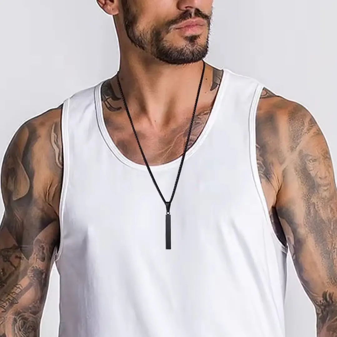 Collar Negro Minimalista Horizon, Acero Inoxidable, Hombre 4
