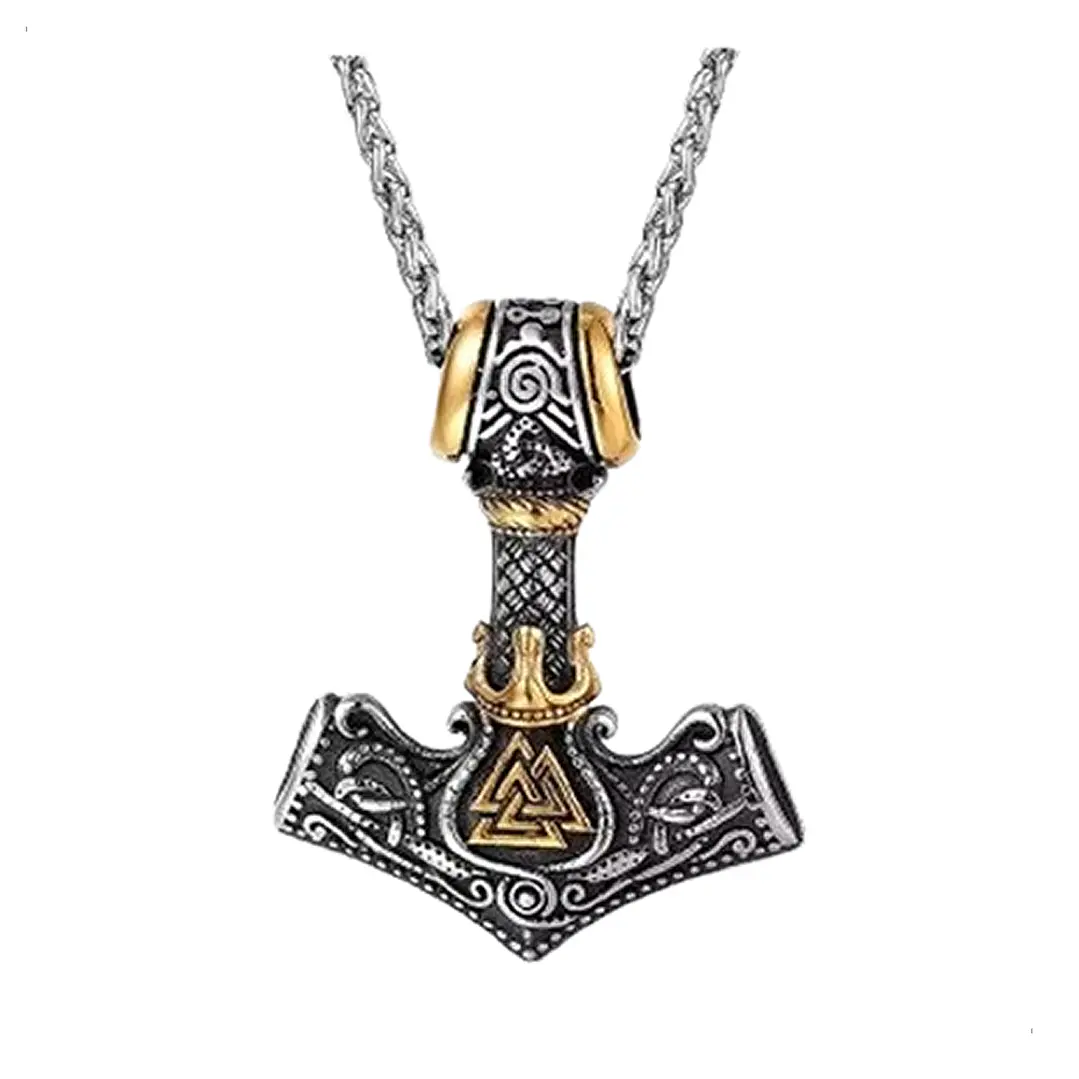 Collar Vikingo Mjölnir Valknut-flecha, Acero Inoxidable 1