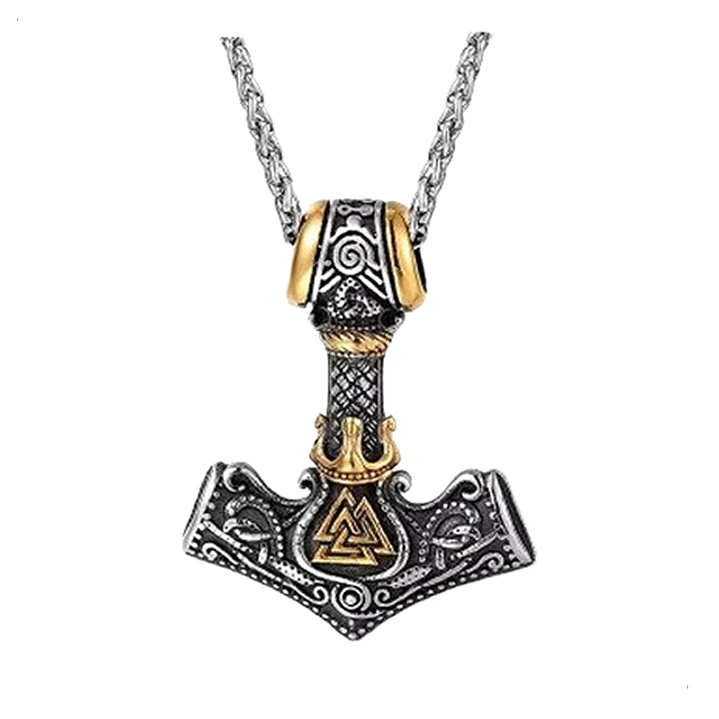 Collar Vikingo Mjölnir Valknut-flecha, Acero Inoxidable 1