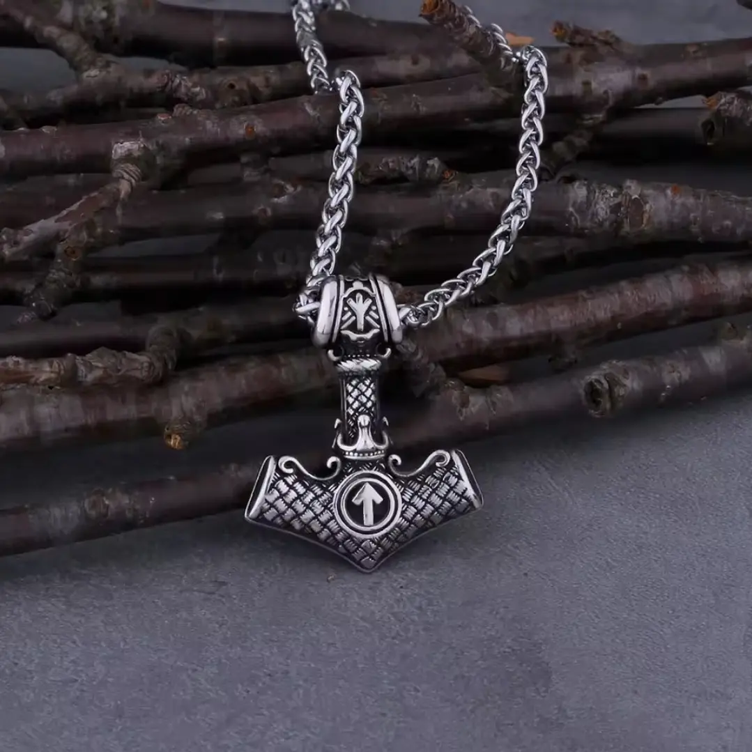 Collar Vikingo Mjölnir Valknut-flecha, Acero Inoxidable 11