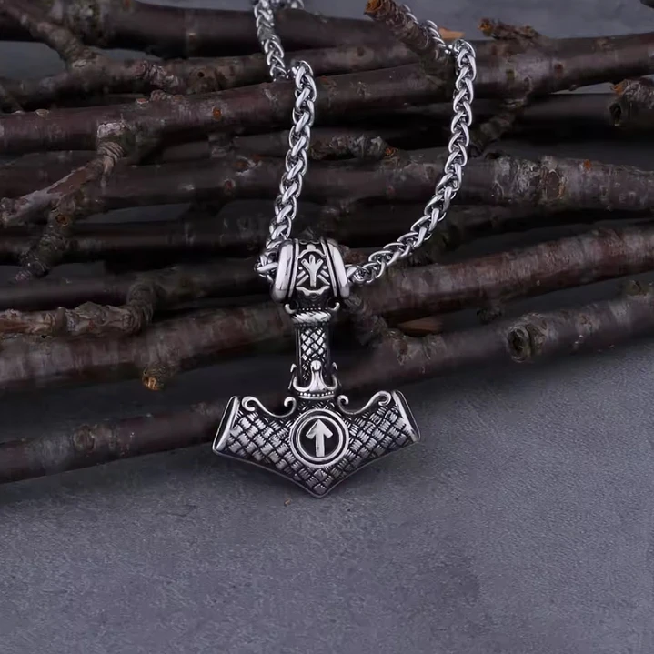 Collar Vikingo Mjölnir Valknut-flecha, Acero Inoxidable 11