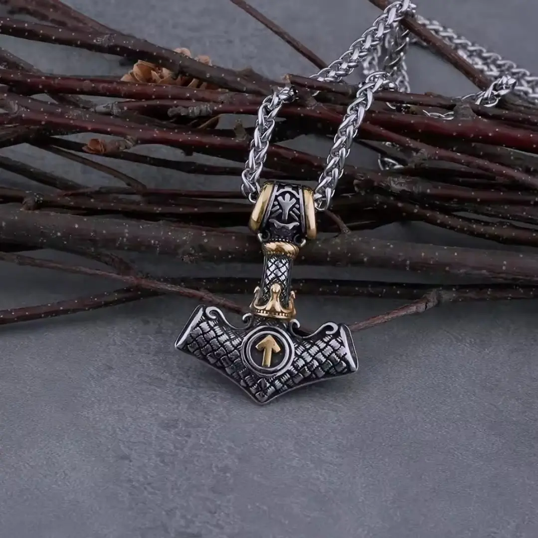 Collar Vikingo Mjölnir Valknut-flecha, Acero Inoxidable 5