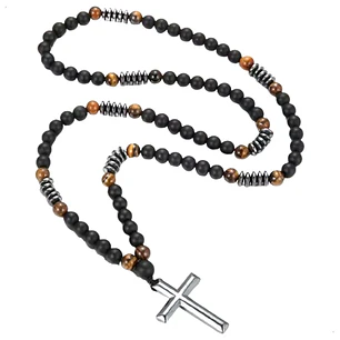 Collar Rosario, Piedras Naturales Ónix, Hematita, Ojo Tigre