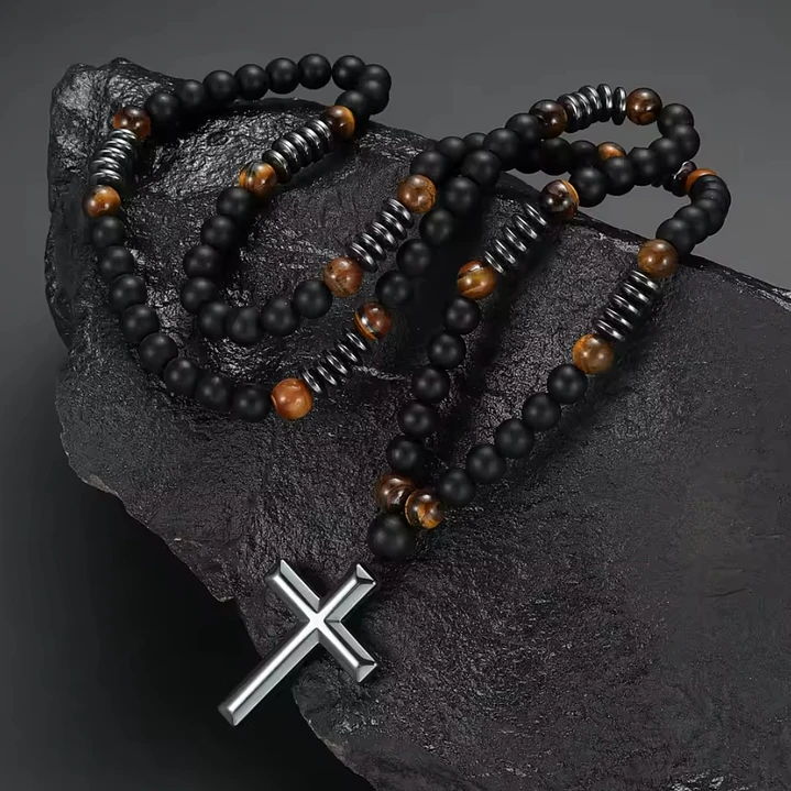 Collar Rosario, Piedras Naturales Ónix, Hematita, Ojo Tigre 2