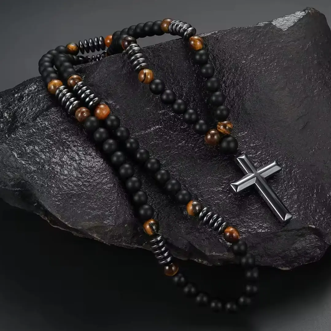 Collar Rosario, Piedras Naturales Ónix, Hematita, Ojo Tigre 3