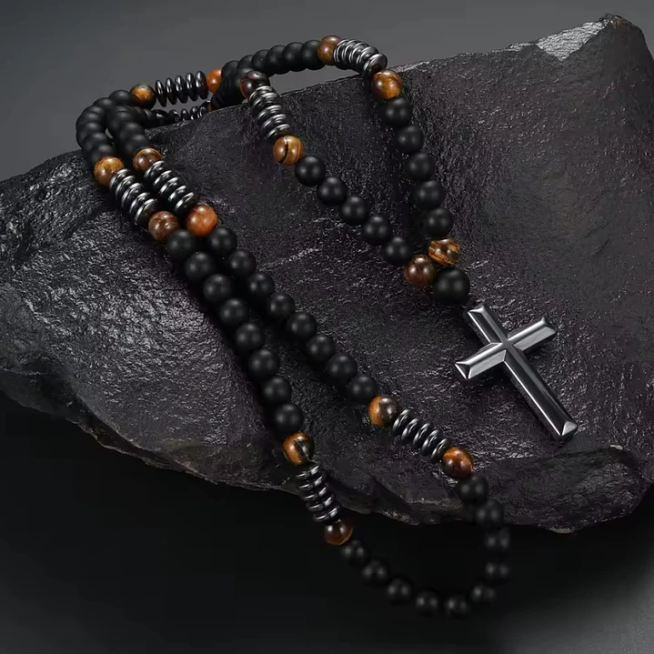 Collar Rosario, Piedras Naturales Ónix, Hematita, Ojo Tigre 3