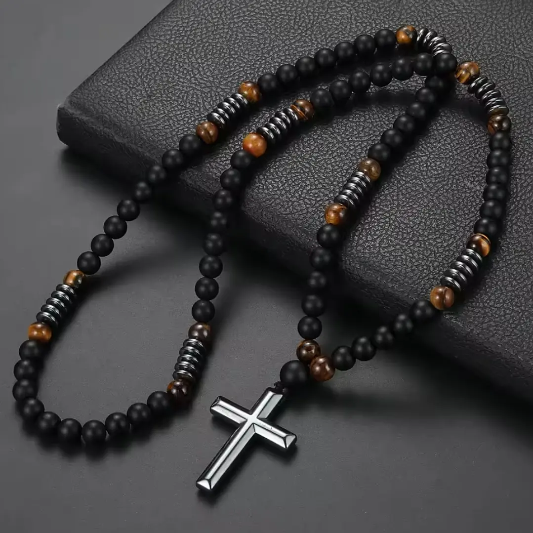 Collar Rosario, Piedras Naturales Ónix, Hematita, Ojo Tigre 4