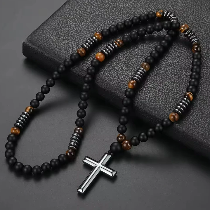 Collar Rosario, Piedras Naturales Ónix, Hematita, Ojo Tigre 4