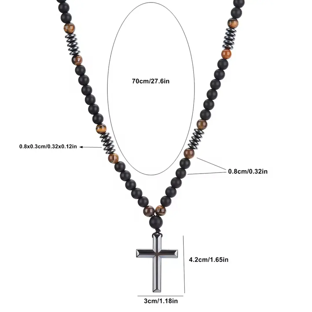 Collar Rosario, Piedras Naturales Ónix, Hematita, Ojo Tigre 6