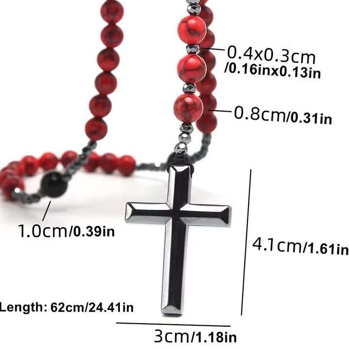 Collar Rosario Piedras Naturales Howlita Roja, Ónix y Hematita 4