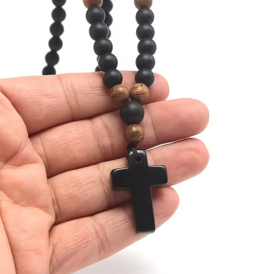 Collar Rosario Piedras Naturales Ónix y Madera, Hombre 3