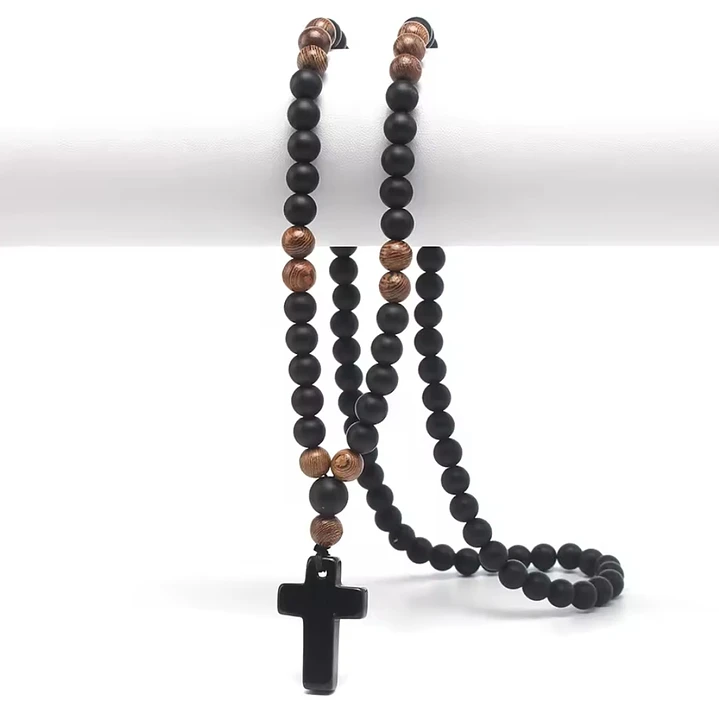 Collar Rosario Piedras Naturales Ónix y Madera, Hombre 5