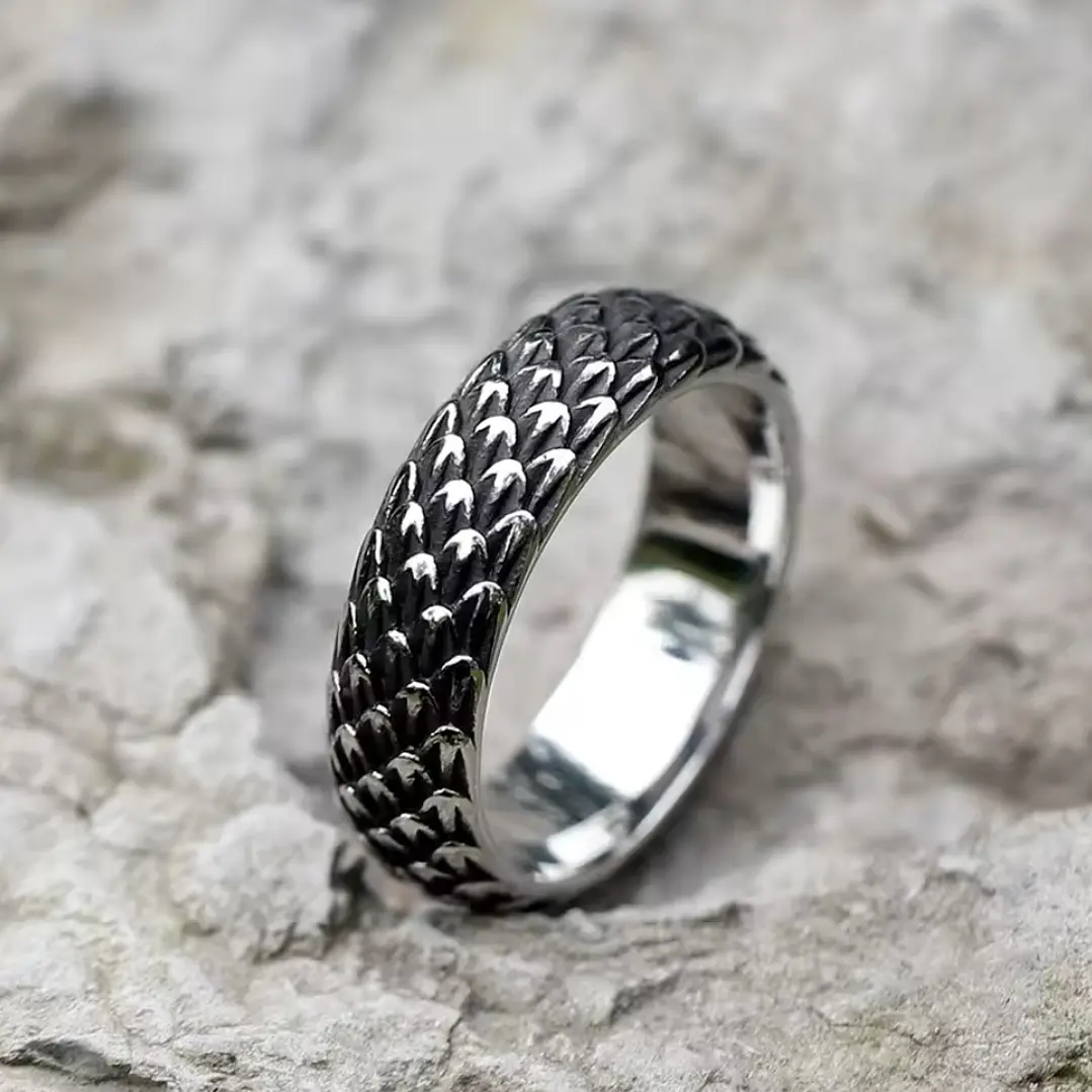 Anillo Escama De Dragón, Acero Inoxidable, Unisex 3