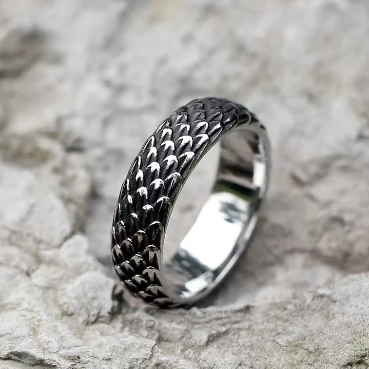 Anillo Escama De Dragón, Acero Inoxidable, Unisex 3