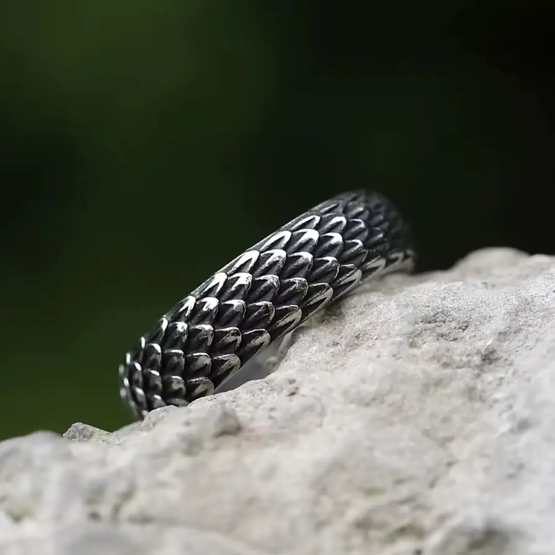 Anillo Escama De Dragón, Acero Inoxidable, Unisex 4