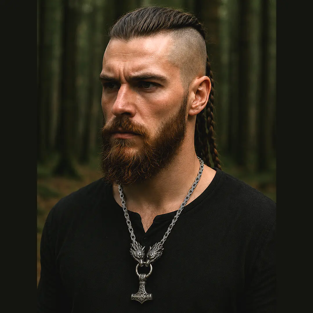 Collar Vikingo Martillo Thor Y Lobos, Acero Inox. + Bolsita 2