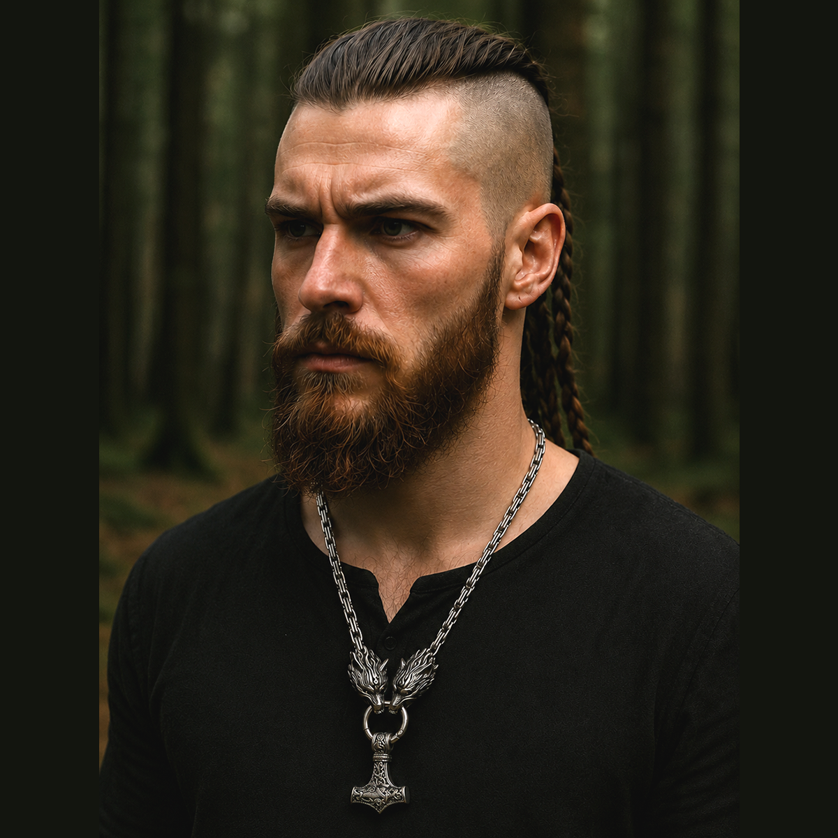Collar Vikingo Martillo Thor Y Lobos, Acero Inox. + Bolsita 2