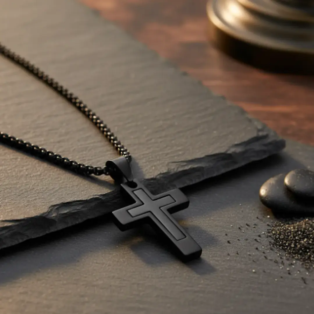 Collar Cruz Black Imperial Hombre | Acero Inoxidable 316L 2