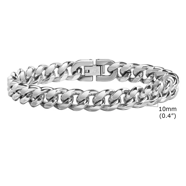 PULSERA CUBANA SILVER 10MM | ACERO INOXIDABLE 316L 8